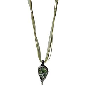 Boho Handcrafted Green Glass Pendant Necklace Silver Wire Wrap Nature Jewelry